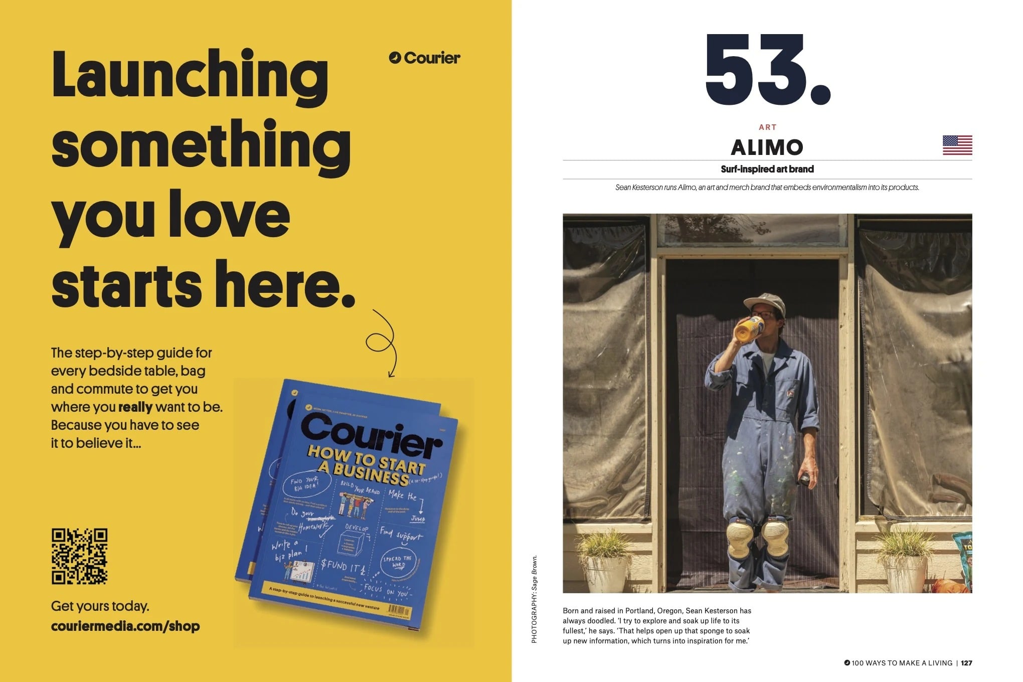 Courier Magazine, 2021 — 100 Ways to Make a Living — contemporary art, post-pop art, colorful wall art by Alimo, post-pop surf artist Brooklyn NY — image 4 of 8
