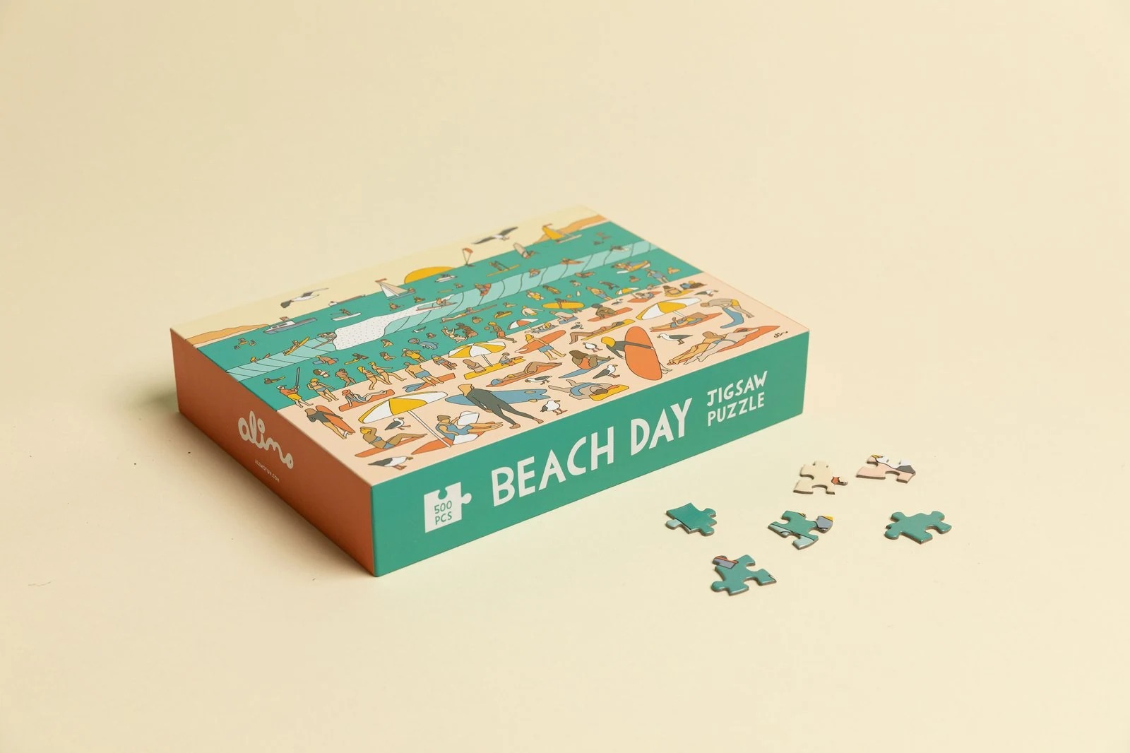 Alimo Beach Day Jigsaw Puzzle, 2020 — surf art, surf lifestyle art, ocean wall art by Alimo, post-pop surf artist Brooklyn NY — image 1 of 5