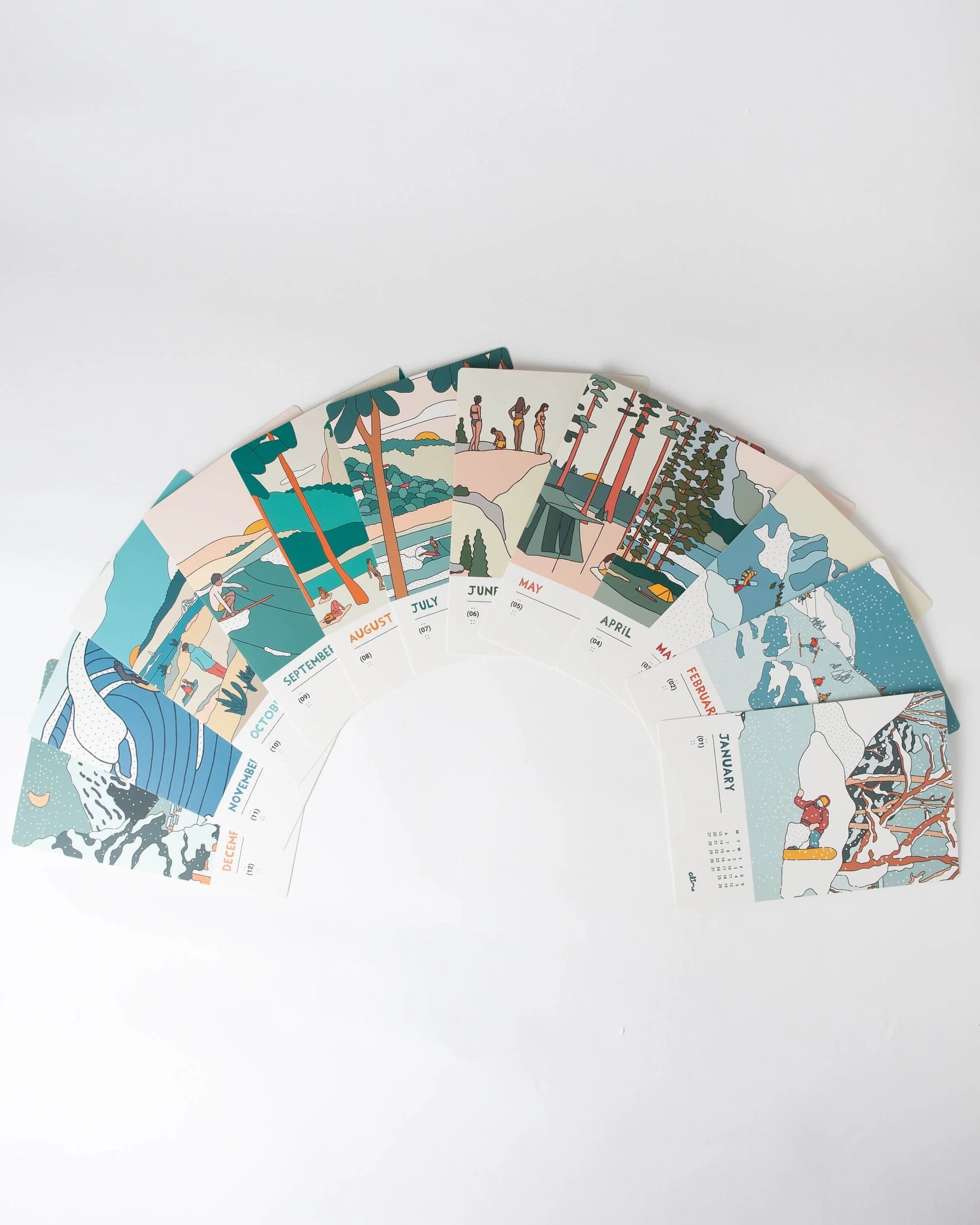 Alimo Desk Calendar, 2025 — Set of 12 cards, 4 × 6 in. — contemporary art, post-pop art, colorful wall art by Alimo, post-pop surf artist Brooklyn NY — image 6 of 6