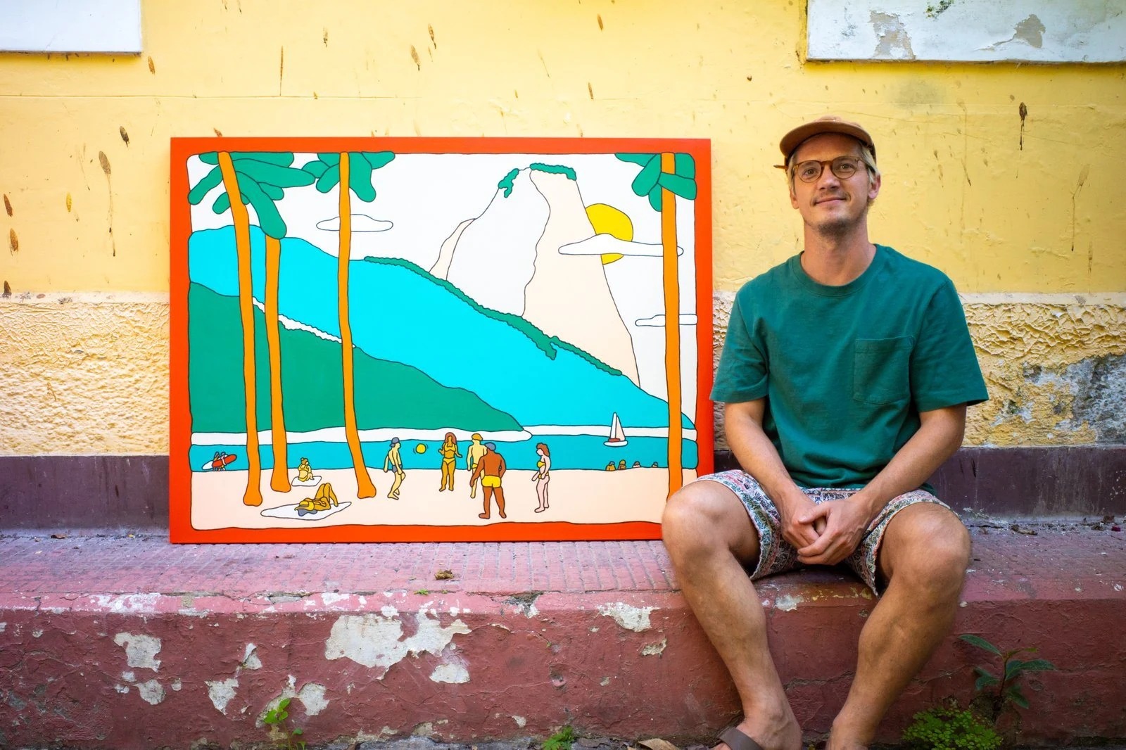 Cidade Maravilhosa, 2024 — 36x48" in. — Rio Art Residency, Brazil — tropical art, travel art, surf travel art by Alimo, post-pop surf artist Brooklyn NY — image 2 of 2