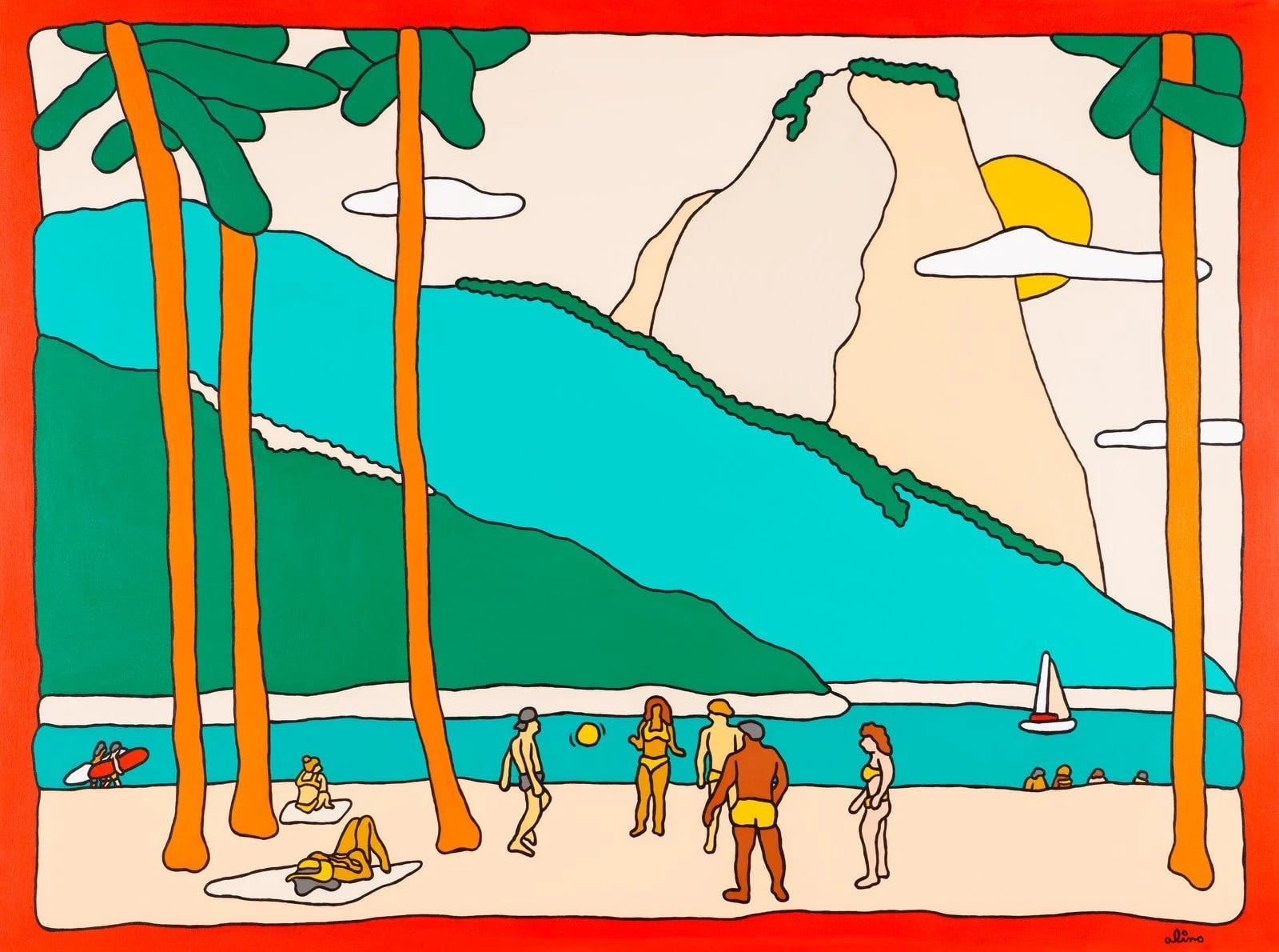 Cidade Maravilhosa, 2024 — 36x48" in. — Rio Art Residency, Brazil — tropical art, travel art, surf travel art by Alimo, post-pop surf artist Brooklyn NY — image 1 of 2