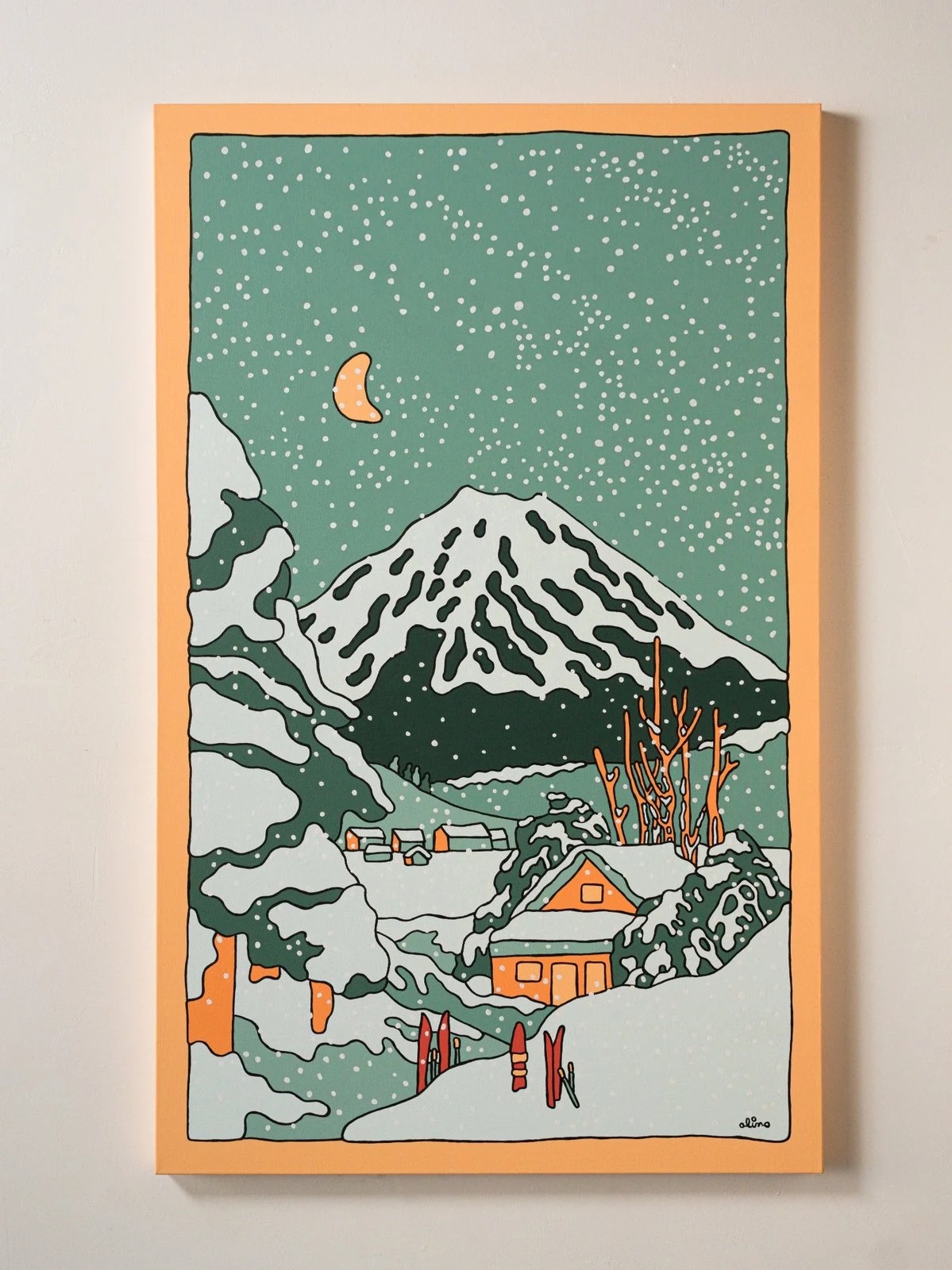 Shinshin, 2024 — acrylic on canvas, 20x40" in — Alimo x Nifty Gateway — original acrylic painting, bold colorful painting, acrylic on canvas, surf lifestyle brand art, art collaboration by Alimo, post-pop surf artist Brooklyn NY — image 1 of 5