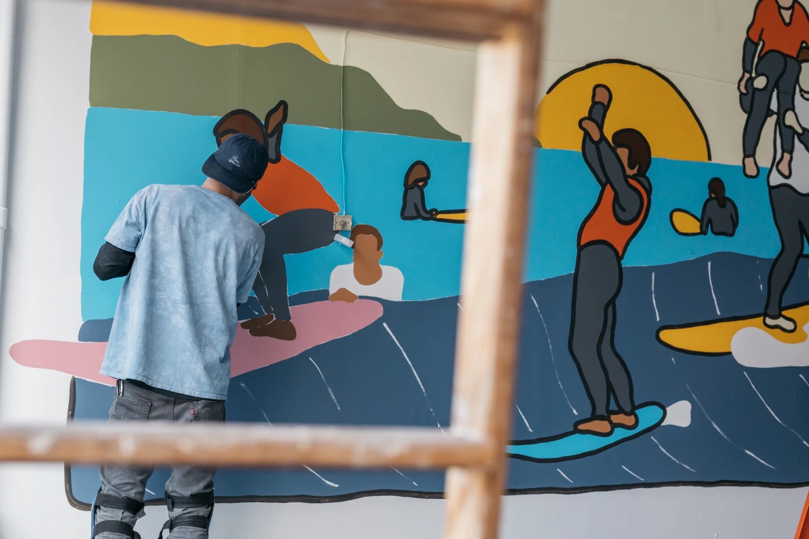 City Surf Project Mural 10x15 ft, 2019 — San Francisco, CA — surf art, surf lifestyle art, ocean wall art, mural art, large scale painting by Alimo, post-pop surf artist Brooklyn NY — image 3 of 3