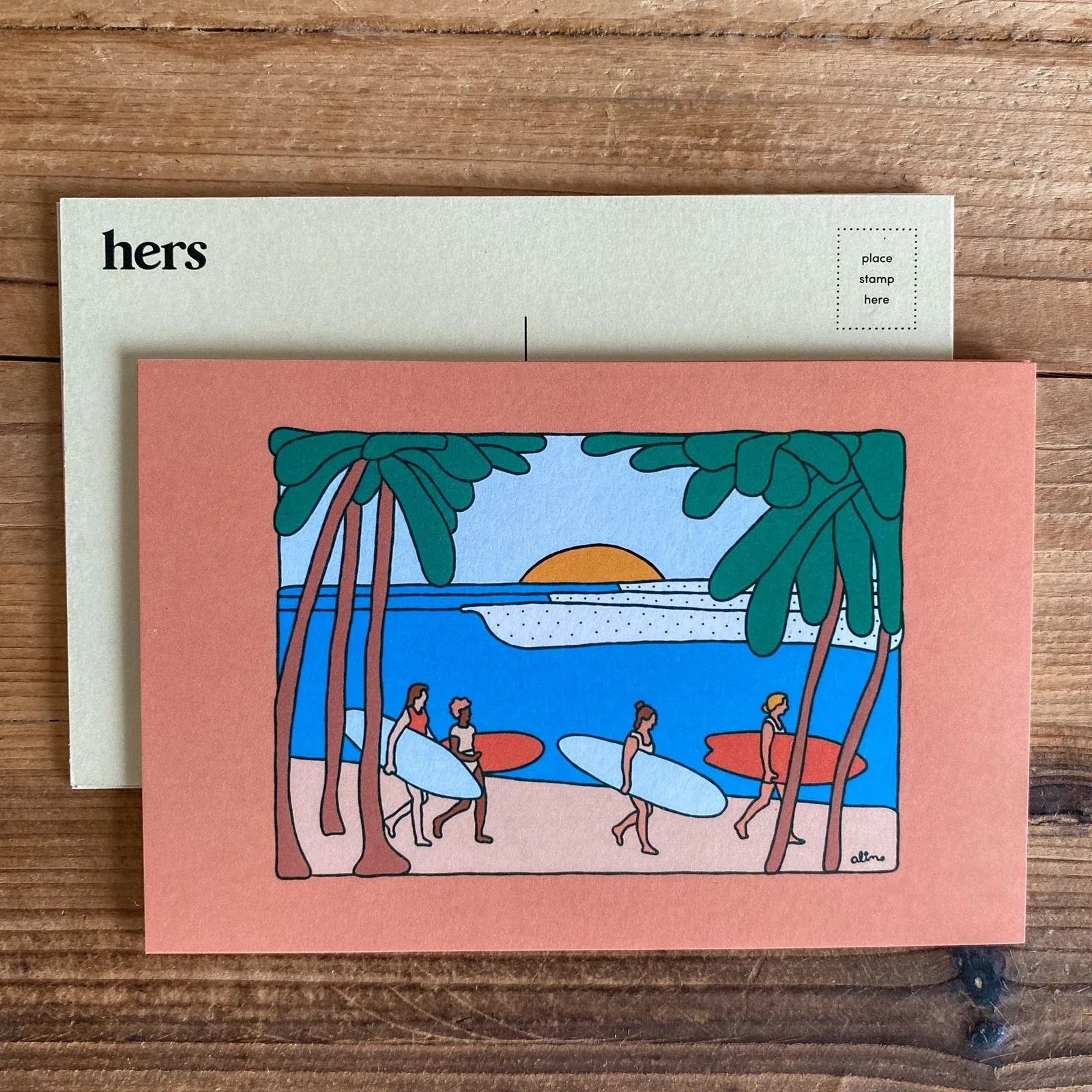 Alimo x Hers, 2020 — Artist Postcard Collection — surf lifestyle brand art, art collaboration by Alimo, post-pop surf artist Brooklyn NY — image 2 of 3
