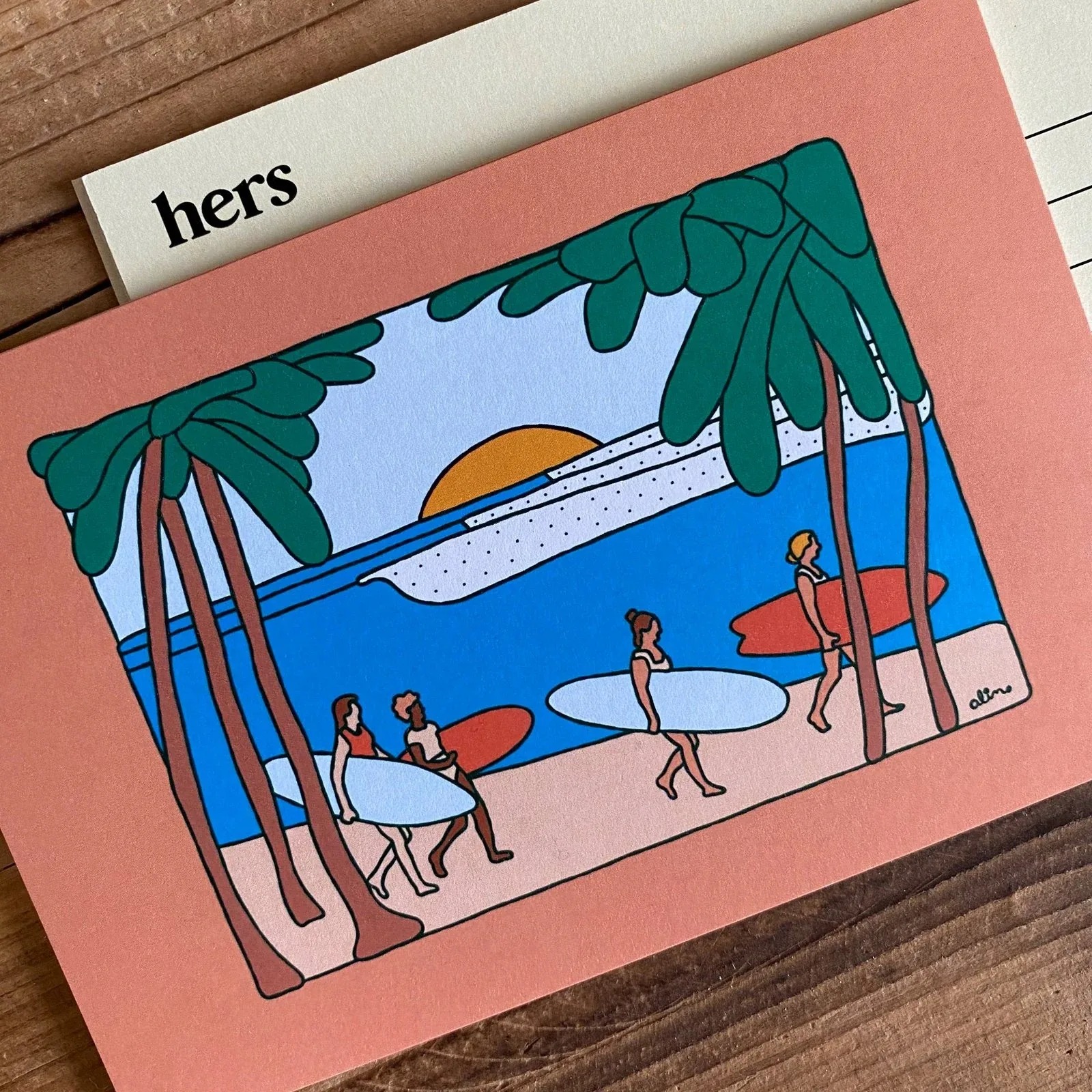 Alimo x Hers, 2020 — Artist Postcard Collection — surf lifestyle brand art, art collaboration by Alimo, post-pop surf artist Brooklyn NY — image 3 of 3