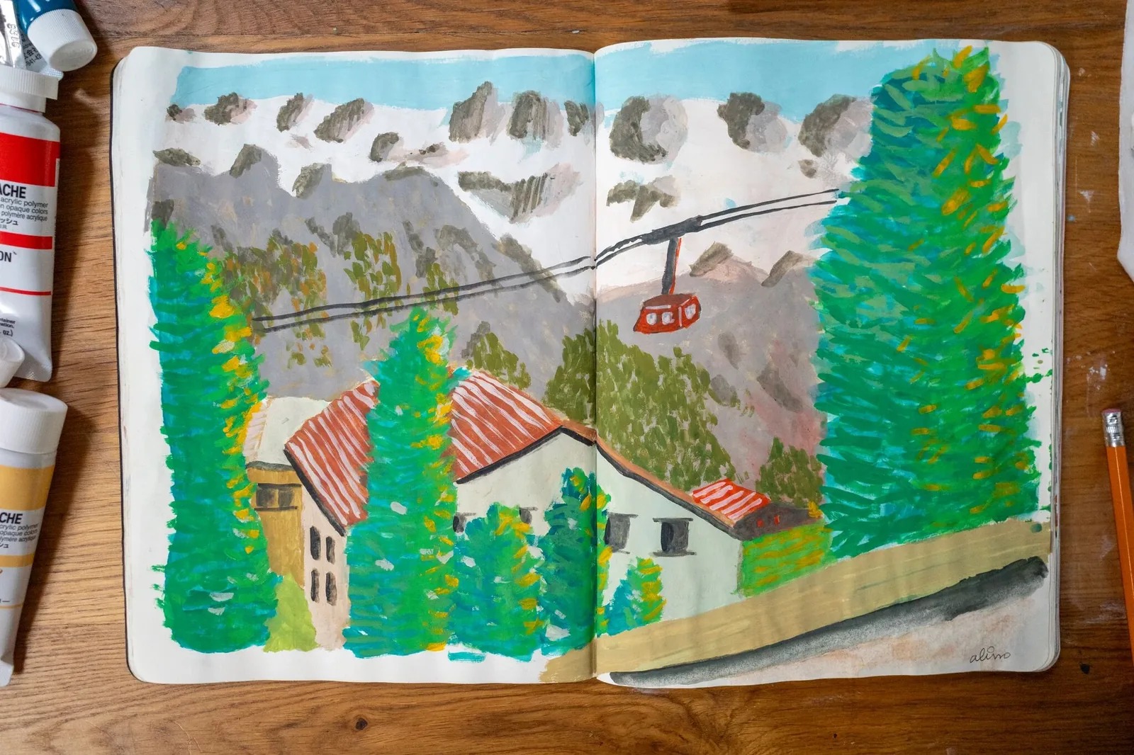 Alimo x Swatch Nines, 2025 — Visual diary — Schilthorn, Switzerland — snowboard art, snowboard wall art, mountain lifestyle art, surf lifestyle brand art, art collaboration by Alimo, post-pop surf artist Brooklyn NY — image 22 of 33