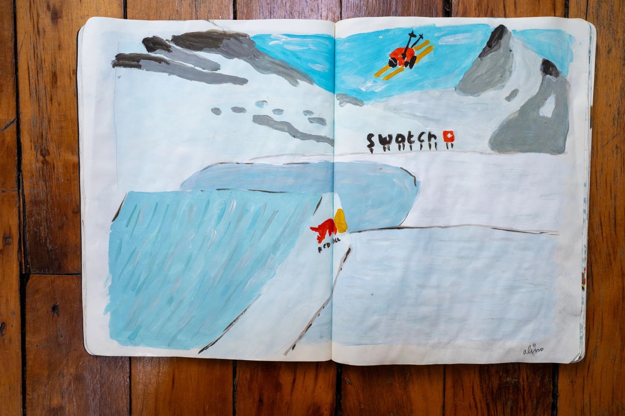 Alimo x Swatch Nines, 2025 — Visual diary — Schilthorn, Switzerland — snowboard art, snowboard wall art, mountain lifestyle art, surf lifestyle brand art, art collaboration by Alimo, post-pop surf artist Brooklyn NY — image 5 of 33