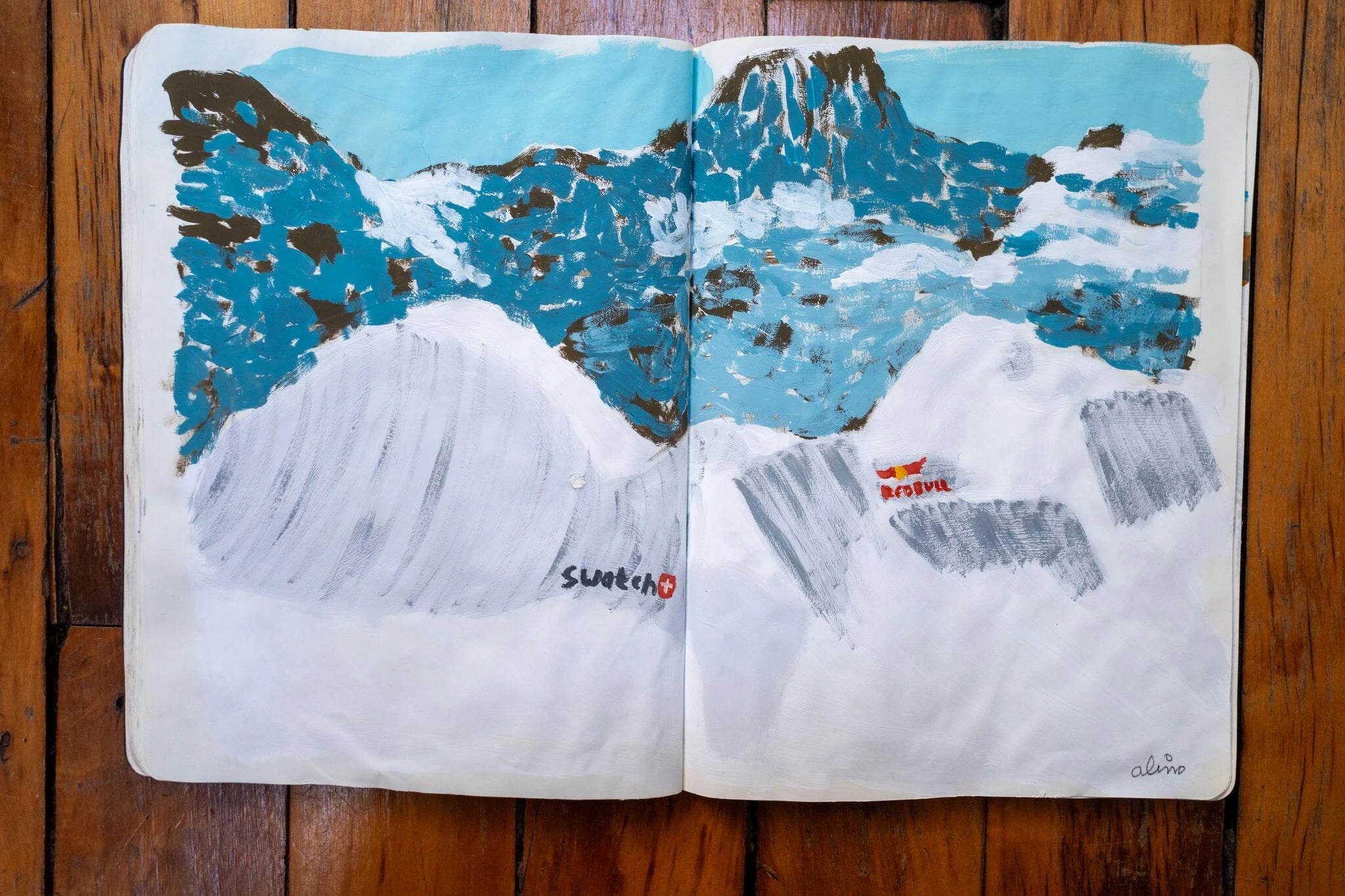 Alimo x Swatch Nines, 2025 — Visual diary — Schilthorn, Switzerland — snowboard art, snowboard wall art, mountain lifestyle art, surf lifestyle brand art, art collaboration by Alimo, post-pop surf artist Brooklyn NY — image 4 of 33