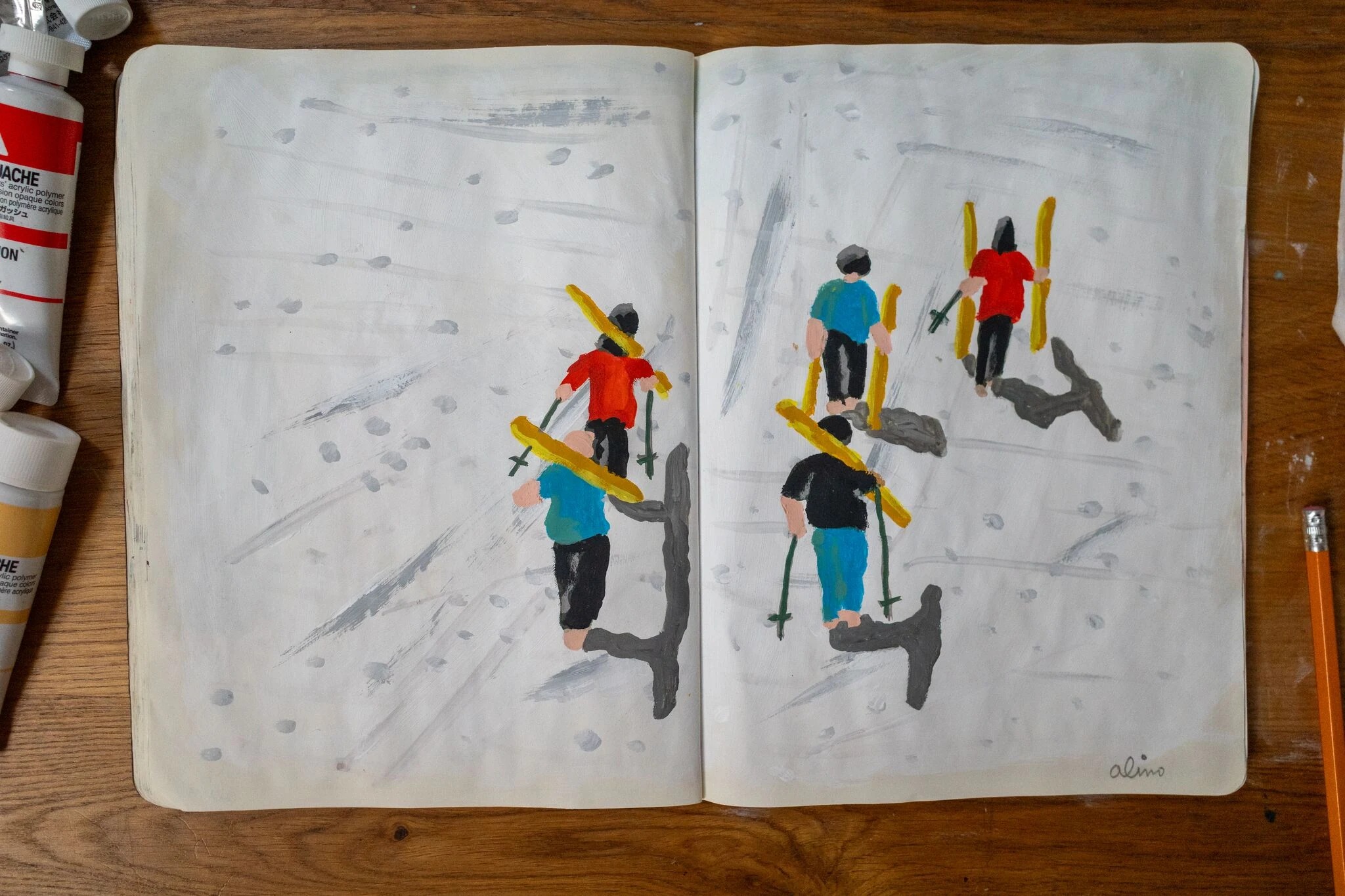 Alimo x Swatch Nines, 2025 — Visual diary — Schilthorn, Switzerland — snowboard art, snowboard wall art, mountain lifestyle art, surf lifestyle brand art, art collaboration by Alimo, post-pop surf artist Brooklyn NY — image 11 of 33