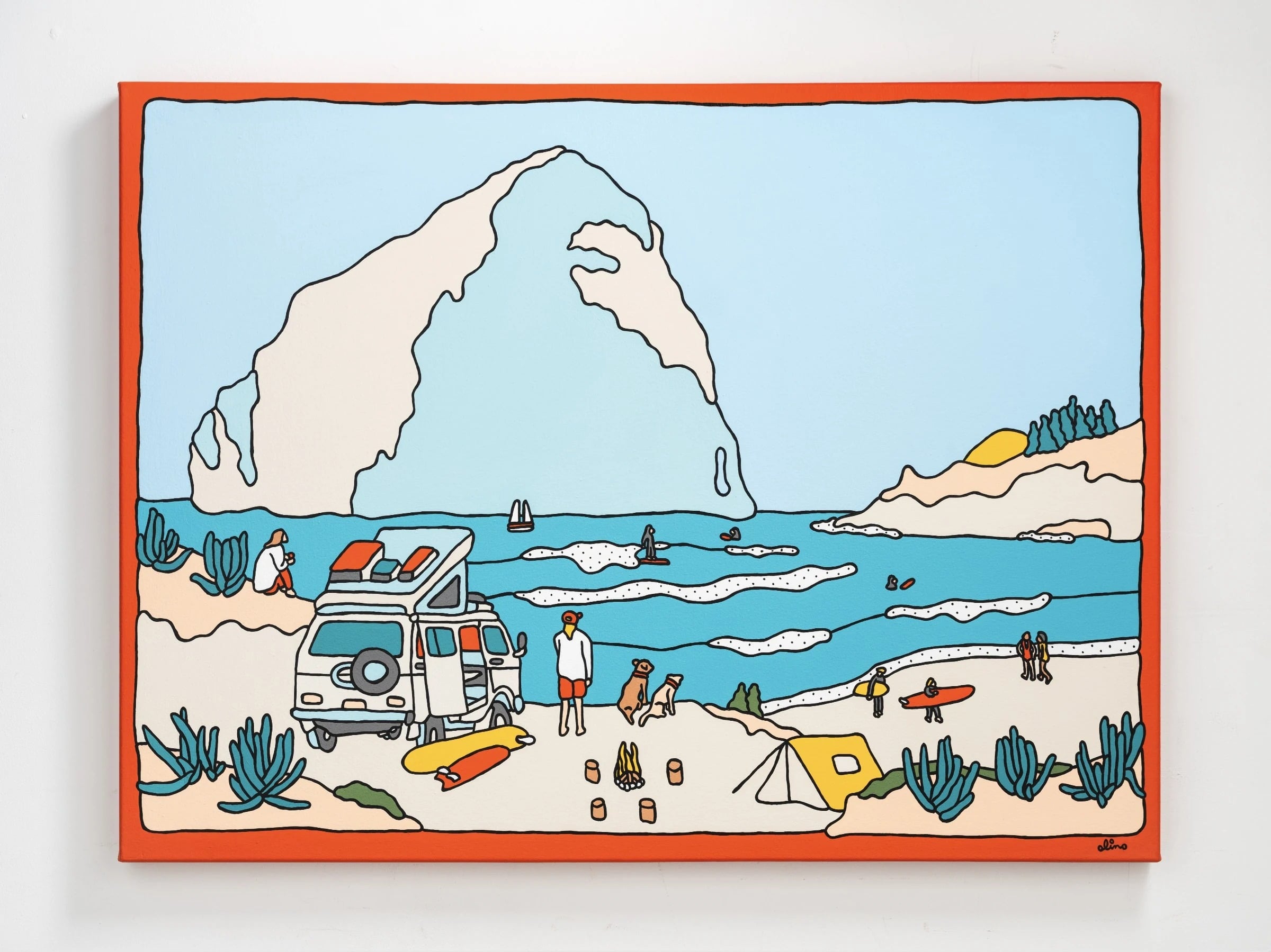 Pacific Times, 2024 — Acrylic on canvas, 36 × 48 in. — original acrylic painting, bold colorful painting, acrylic on canvas by Alimo, post-pop surf artist Brooklyn NY