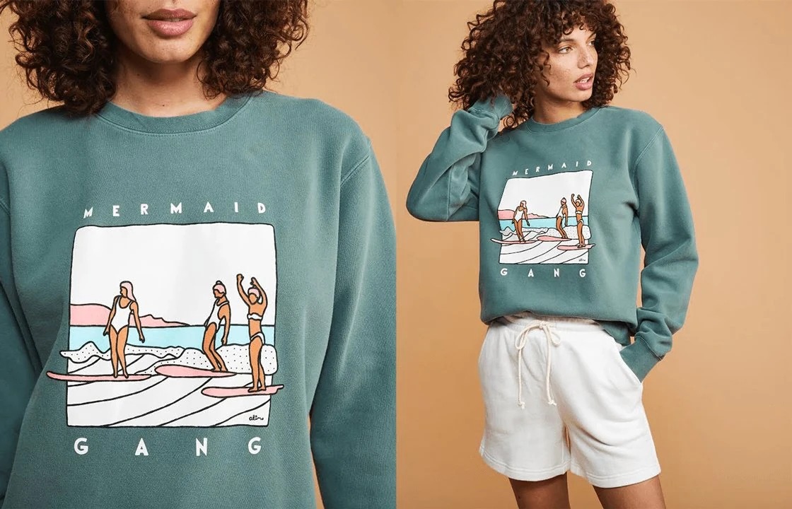 Mermaid Gang, 2020 — Alimo x Lou&Grey — surf lifestyle brand art, art collaboration by Alimo, post-pop surf artist Brooklyn NY
