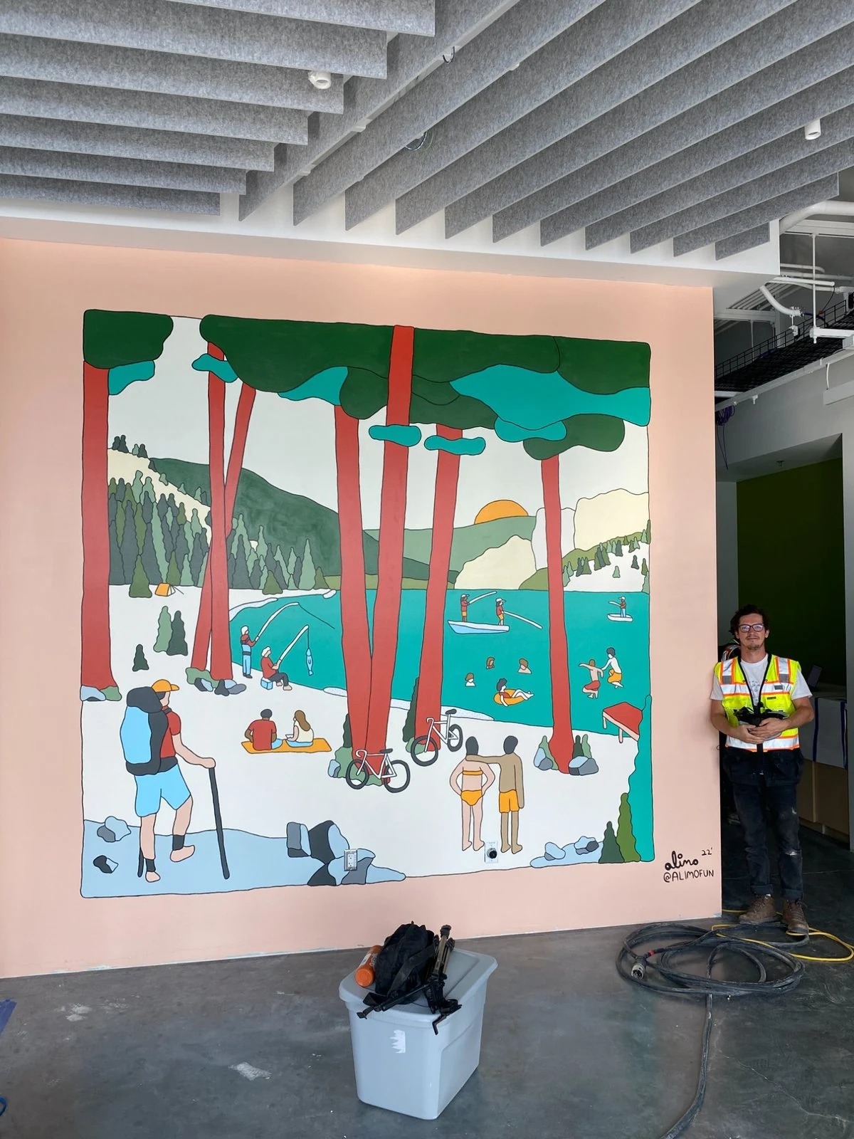 Alimo x Meta Mural, 2022 — 20x20ft, Oregon — mural art, large scale painting, surf lifestyle brand art, art collaboration by Alimo, post-pop surf artist Brooklyn NY — image 2 of 5