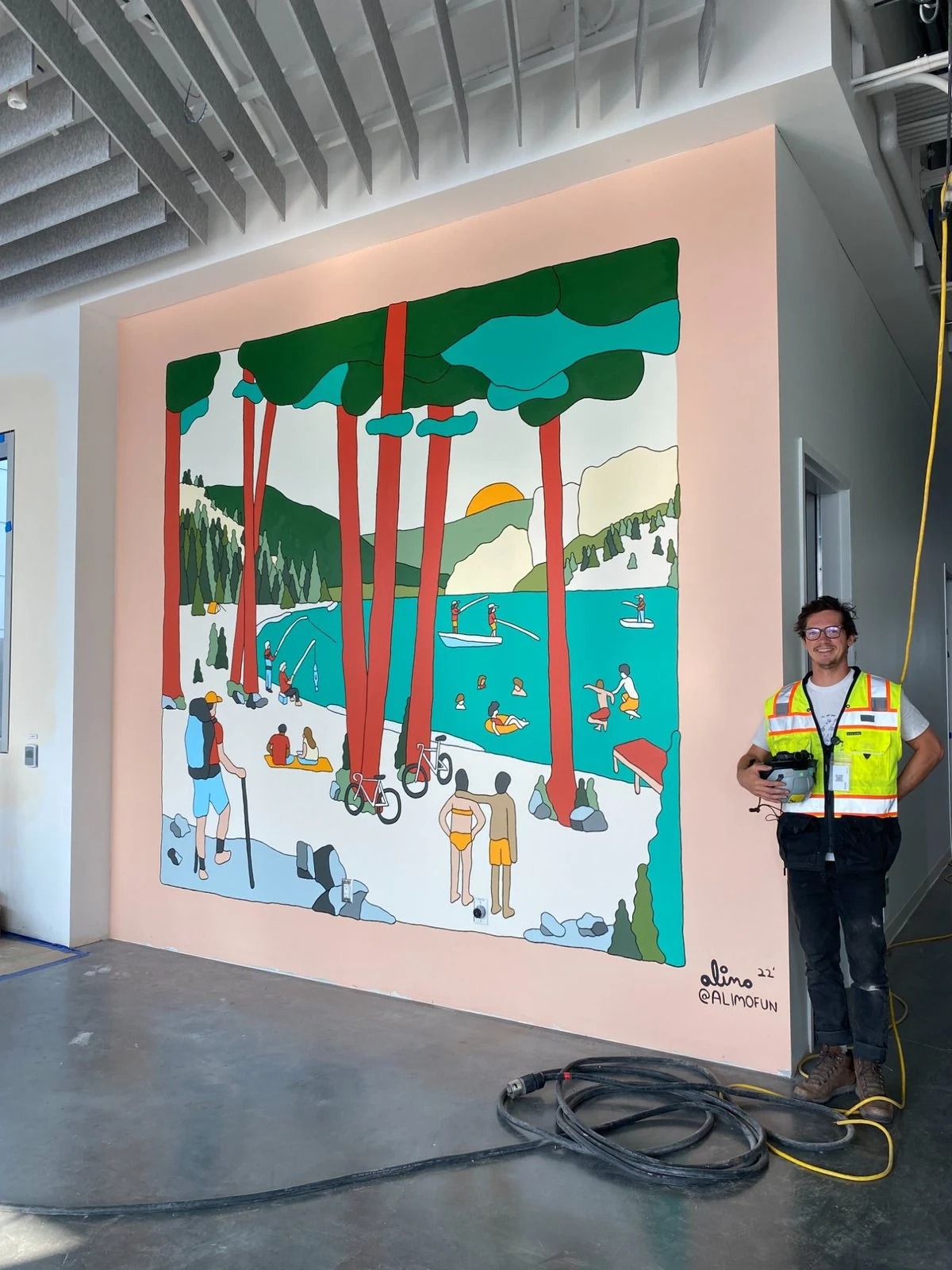 Alimo x Meta Mural, 2022 — 20x20ft, Oregon — mural art, large scale painting, surf lifestyle brand art, art collaboration by Alimo, post-pop surf artist Brooklyn NY — image 4 of 5