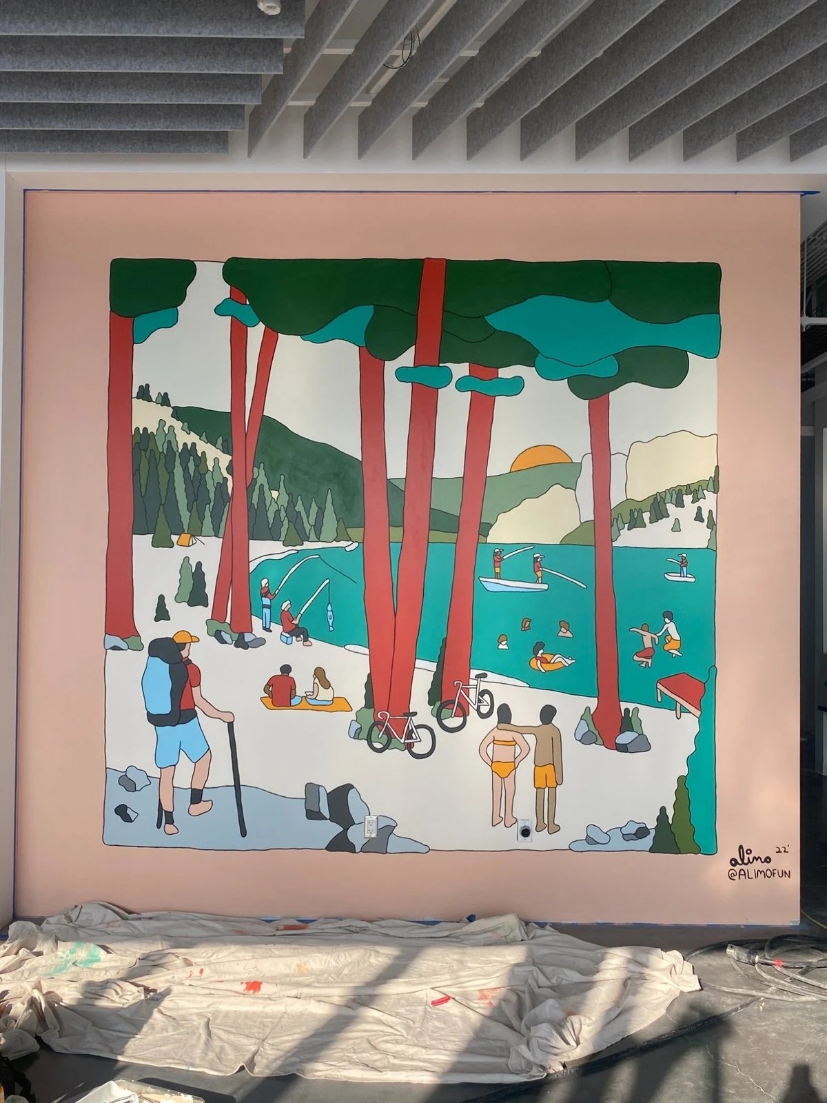 Alimo x Meta Mural, 2022 — 20x20ft, Oregon — mural art, large scale painting, surf lifestyle brand art, art collaboration by Alimo, post-pop surf artist Brooklyn NY — image 1 of 5